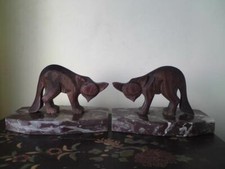 Rara scultura statuina in legno intagliato Art Deco cubista Fennec volpe su base marmo