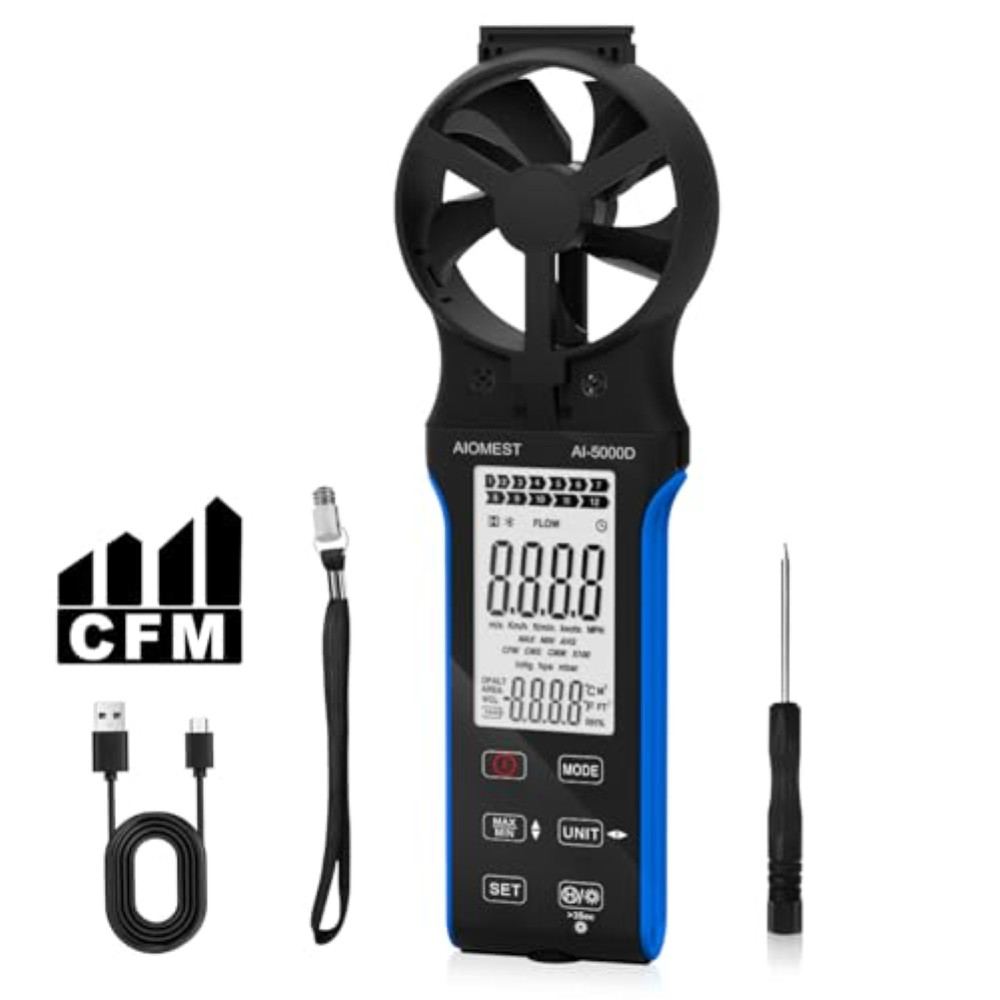 AIOMEST CFM Windheld Anemometro portatile impermeabile, misuratore di velocitÃ 