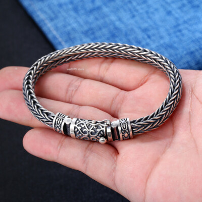 Echt Sterling Silber 925 Metall Reinheit Armband Herren 7mm Wolke Rund Weizen Glied