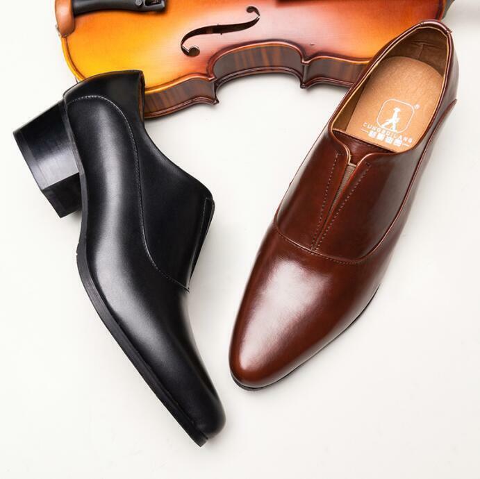 SAOLA Scarpe uomo pelle a punta tacco grosso slip on festa business blocco tacco grosso