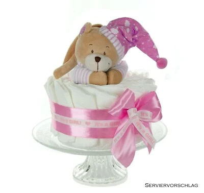 DUBISTDA Windeltorte Mädchen babyrosa GIRL | Spieluhr Bär | Geschenk zur Geburt Babyparty