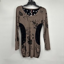 Pink Rose Sweater Dress Juniors Medium Black Tan Striped Thin Knit 3/4 Sleeve