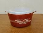 Vintage MCM Pyrex Autumn Harvest Wheat Bakeware Dish Bowl w/ Lid 473-B Quart