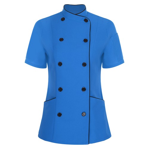 Women Coat Contrast Color Jacket Cafe Tops Breathable Short Sleeve Trimming - Picture 50 of 79