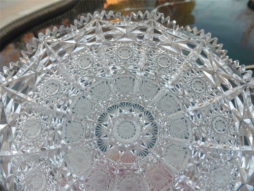 Plato de cristal de plomo vintage corte a mano patrón de abanico estrella - Imagen 7 de 12