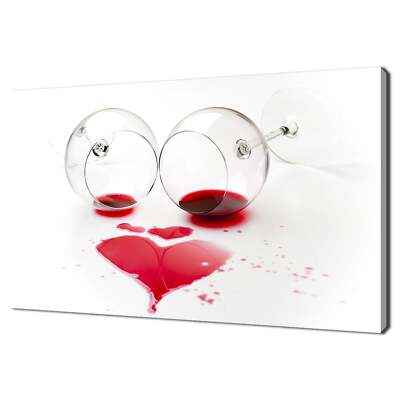 Herzform Rotwein verschüttet aus zwei Weingläsern Küche modern Leinwandbild