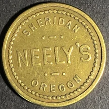 Neely's Sheridan Oregon Brass G/F 5c Trade Token 21.12mm