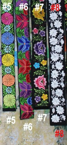 Black & Multi-Color Floral Embroidered Wide Belts Mexico Hippie Boho Peasant - Afbeelding 1 van 15