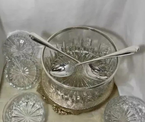 Stunning 7 piece lead crystal silver Plated salad server /punch Bowl - Picture 17 of 18