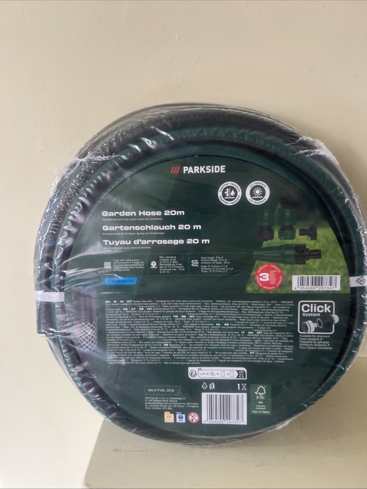 Parkside 20m Garden Hose - Complete Set With Hose, Spray Nozzle And Connectors