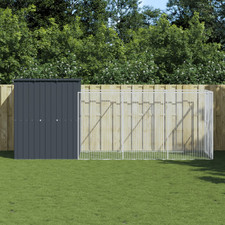 Dog House with Run Anthracite Galvanised Steel 165x455x181cm Outdoor Kennel Big