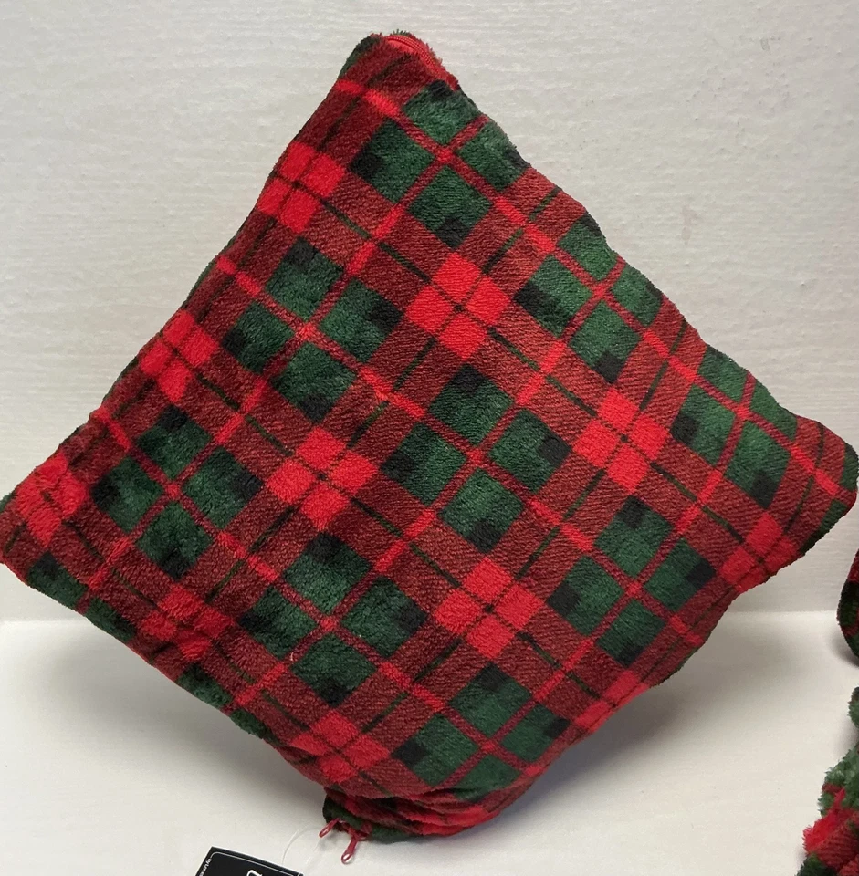 2 Stück 2in1 Deko Kissen mit Ärmeldecke 150x200cm rohweiß grün Tannenbaum - Bild 3 von 3