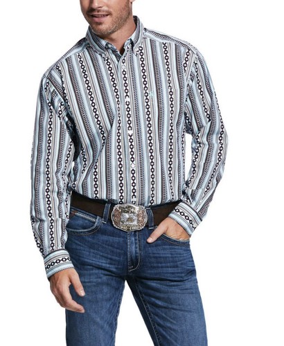 ARIAT Ripon Print Stretch Classic Fit Shirt Men’s XL Western Aztec Teal 10031944