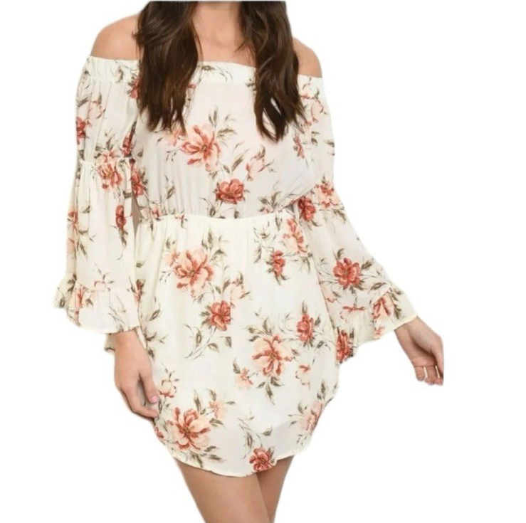 Love J Dress 2X Mini Ruffle Floral Bell Sleeves Feminine Fairy