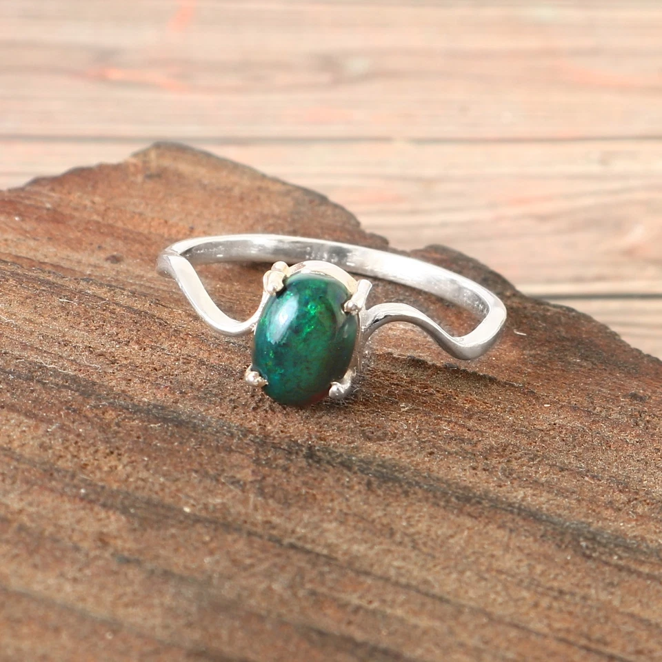 Anillo de ópalo natural de plata ópalo verde anillo de colección anillo de ópalo genuino J-605 Foto 2 de 2