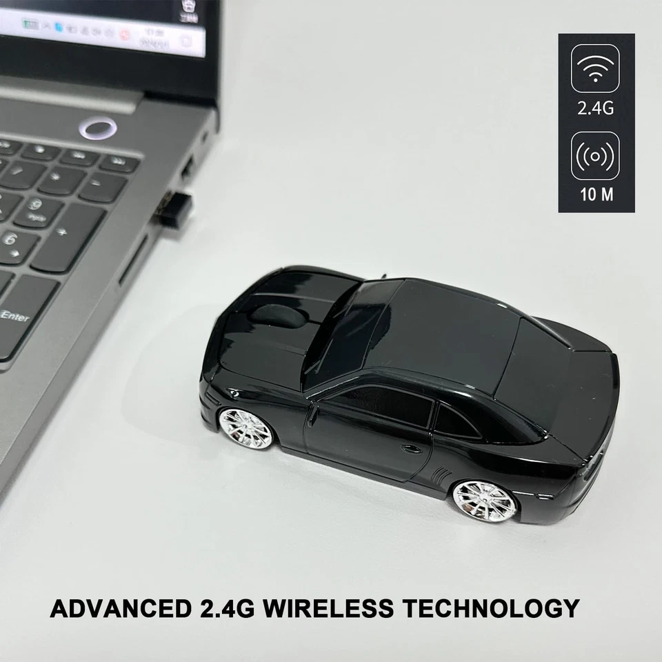Negro 2.4Ghz Divertido Mouse Inalámbrico Deportivo en Forma de Coche con Receptor USB para Laptop Foto 2 de 4