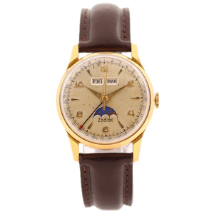 Authentic Vintage 33mm Zodiac 905 Triple Date Moonphase Wristwatch ETA-1100 Gold Plated