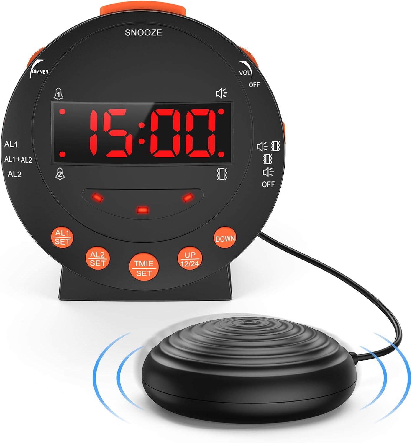 With Bed Shaker, Dual Alarm With Snooze, 0-100%