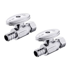  Pack of 2 1/4 Turn Straight Stop Valve 3/8" OD Compression X 1/2" Pex Chrom...