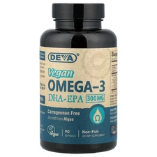 Deva Vegan Omega-3 DHA-EPA 300 mg 90 Vegan Softgels Dairy-Free, Ecofriendly,