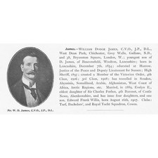 William Dodge James JP of West Dean Park, Chichester - Antique Print 1910