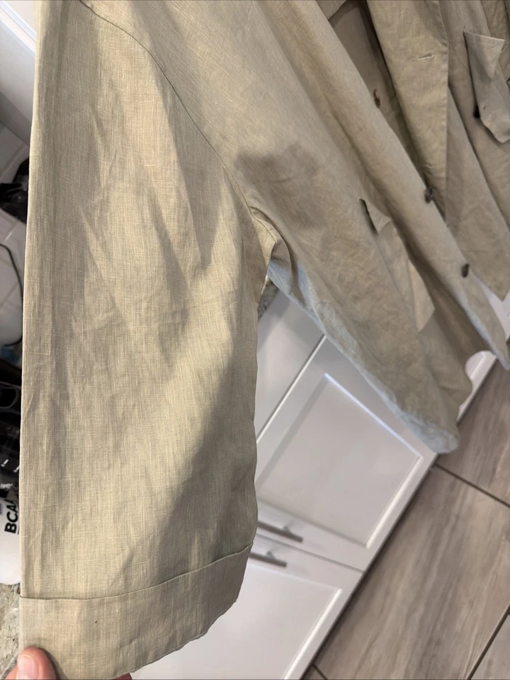 Eskandar Swing Coat Linen Waxed Rain Jacket Beige 1/Small Excellent Condition - Image 2 of 4