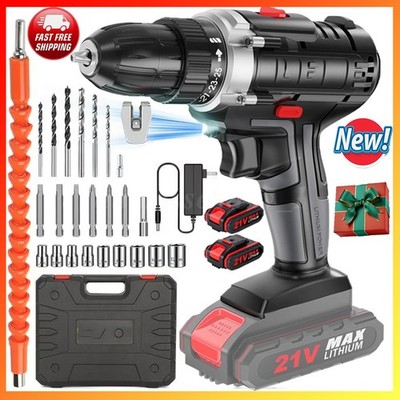 Cordless Brushless Impact Driver Hammer Drill Combo Kit with 2 Battery & Charger