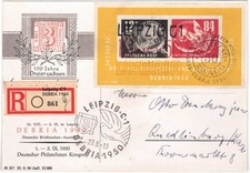 DDR R-Karte DEBRIA 1950 mit Mi.-Nr.271-72 (Block 7) orig. gelaufen RARE