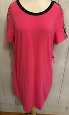 CALVIN KLEIN SPORT T-SHIRT DRESS BARBIE PINK & BLACK STRIPE LOGO SIZE XL NEW