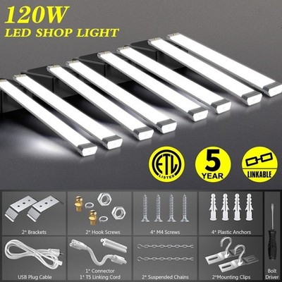 8-PACK 120W LED Shop Light Linkable High Bay Low Bay Lamp Equal 500W MH HID HPS