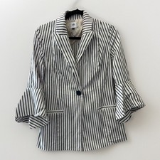 Cabi Women s Blazer Size 2 Blue White Stipe Flare Sleeves Office Career Wear