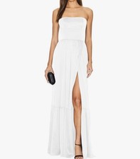 New White Strapless Maxi Dress Medium Formal Wedding Guest High Slit Cocktail