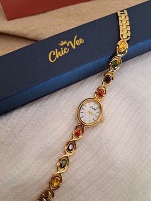 Women s Gold Vintage-Style Watch with Clear Zircon Stones | Quartz 