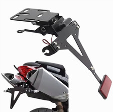 Motorcycle License Plate Frame Light Rear Reflector Adjustable Black Metal