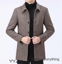 Men Causal Business Single Breasted Woolen Coat Lapel Collar Slim Regular Coat