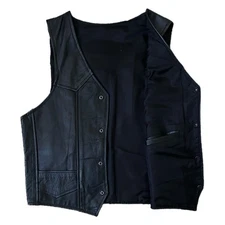 Vintage Echtes Leder Leather Vest 80s Black Western Motorcycle Vest - Mens M