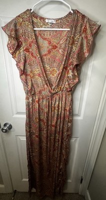 Karma Highway Boho Maxi Dress Paisley Print Flowy V Neck Festival One Size