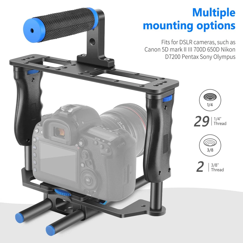 NEEWER Aluminum Alloy Camera and Video Cage Filmmaking Kit with Top Handle, Dual - Image 2 of 4
