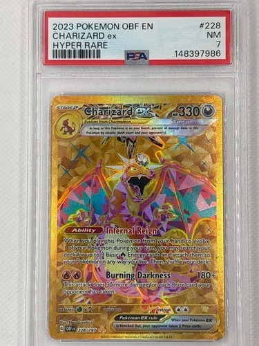 PSA 7 Charizard ex 228/197 Obsidian Flames Hyper Rare Gold Pokémon 2023