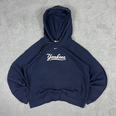 Vintage Nike x New York Yankees MLB Baseball Centre Swoosh Navy Oversized Lrg Hoodie