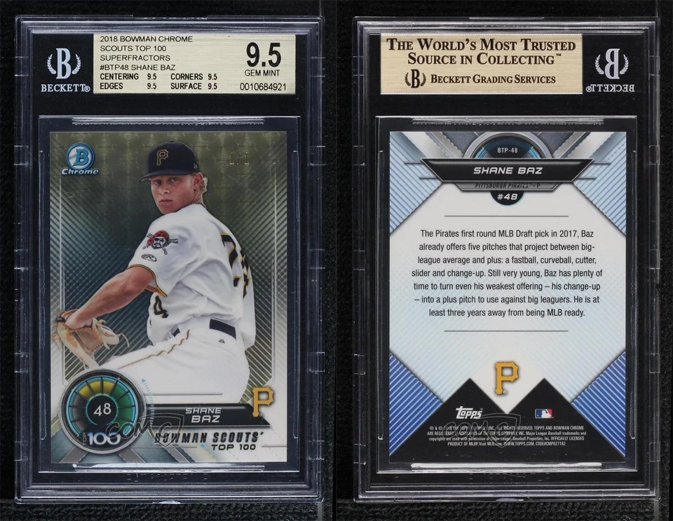 2018 Bowman Scouts' Top 100 Superfractor 1/1 Shane Baz BGS 9.5 GEM MINT v9t - Image 3 of 3