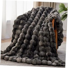 Faux Fur Blanket, 1000GSM Fluffy Soft Bubble Blanket for Couch Bed, Throw Grey