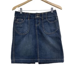 Vintage LEI Denim jean Skirt Dark Wash Pockets Distressed Size 3 Y2K