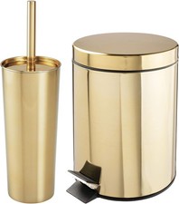 Metal Steel/Plastic Toilet Bowl Brush/Holder and Round 1.3 Gallon/5L Step Trash