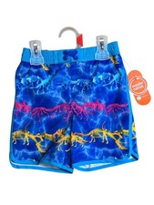 NWT Wonder Nation Boys Vibrant Dinosaur Print Swim Trunks Blue Multicolor UPF 2T