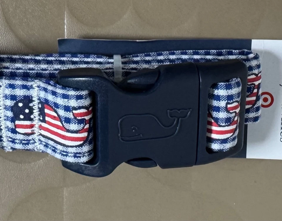 Vineyard Vines for Target 狗项圈大号 L 蓝色格子美国国旗鲸鱼 — 第 3/4 张图片