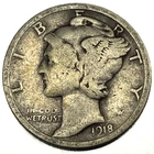 1918-P Mercury Dime 10c Very Good Circulated Condition 90% Silver US Coin - 3242