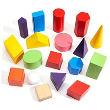  Pcs Large 3D Shapes for Teaching Math Manipulatives Geometric 18 Wooden Shape