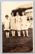 Vintage Real Photo Postcard 4 Young Women Flapper Era Dresses RPPC 1920s