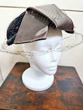 Vintage I. Magnin  Co. Green Velvet Cocktail Hat, floral lace lining  netting